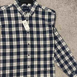 Haggar Men's Blue and White Plaid Shirt